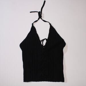 Forever 21 Black Crocheted Halterneck Top Size M